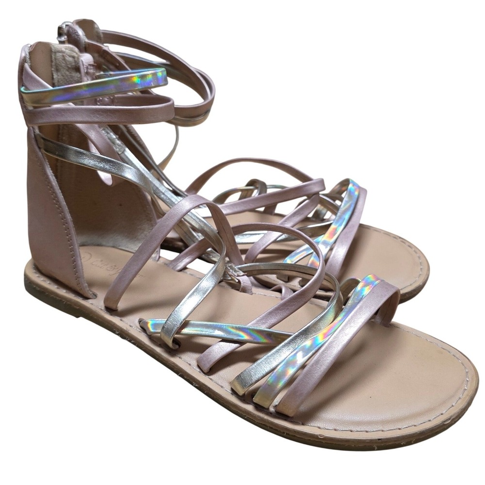 Cat & Jack Dion Gladiator Sandals Girl's Size 2 Rose Gold Iridescent Straps